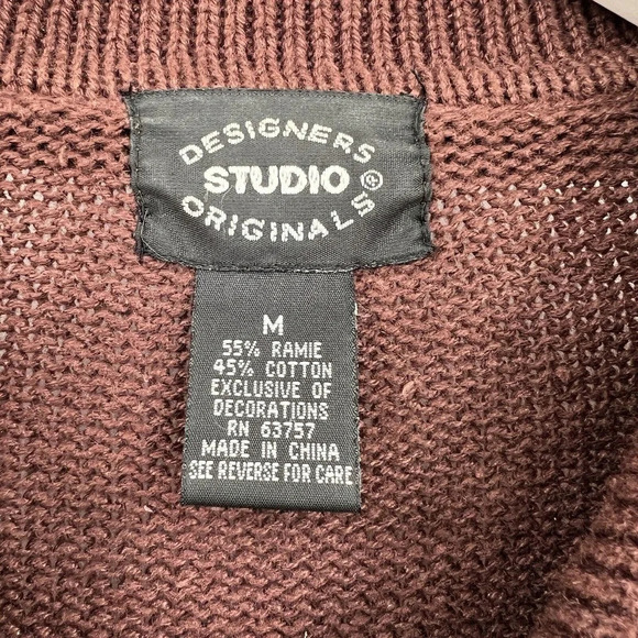 Vintage Designers Originals Zip Brown Leaf Embroidered Sweater Women's Medium - Picture 8 of 9